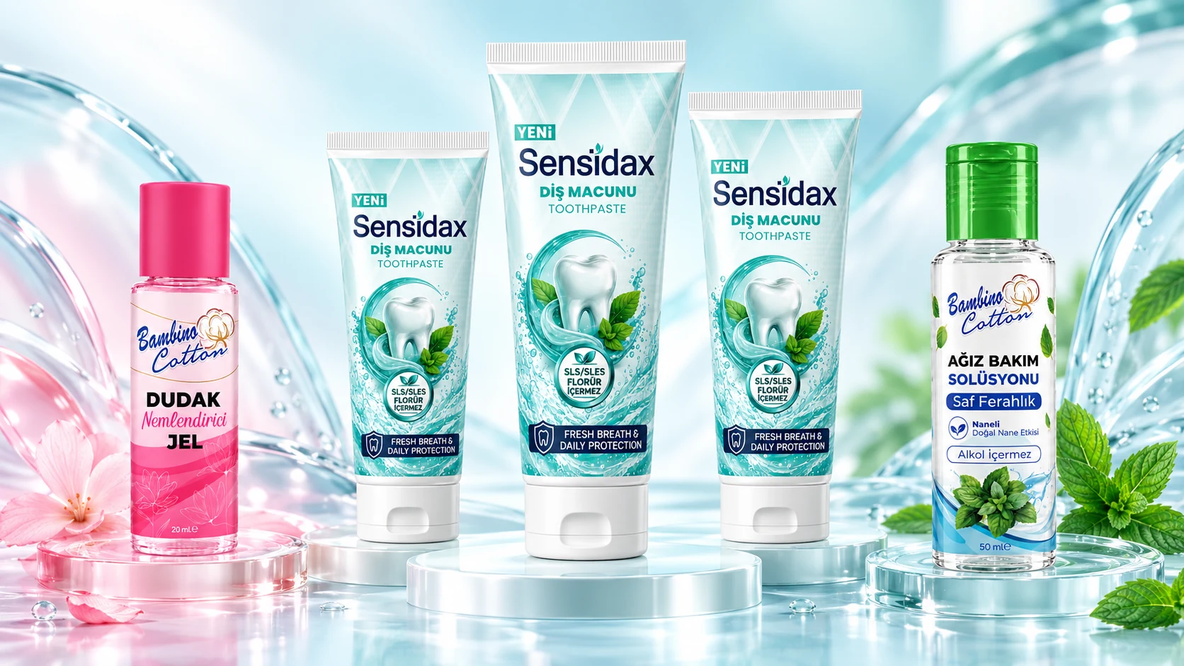 Sensidax ve Bambino — Ürün ve ambalaj koleksiyonu